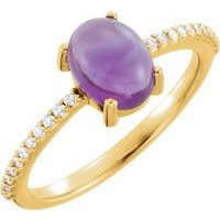 14K Yellow 8x6 mm Oval Natural Amethyst & 1/10 CTW Natural Diamond Ring