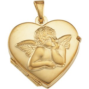 14K Yellow 17.5x18.5 mm Heart Angel Locket