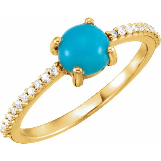 14K Yellow 6 mm Round Natural Turquoise & 1/8 CTW Natural Diamond Ring