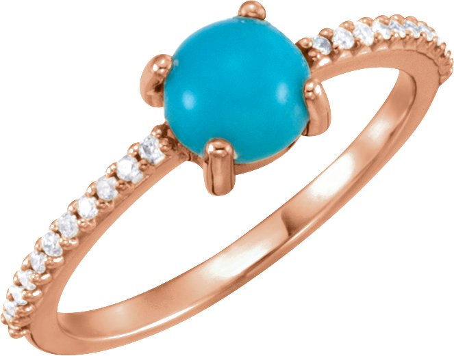 14K Rose 6 mm Round Natural Turquoise & 1/8 CTW Natural Diamond Ring