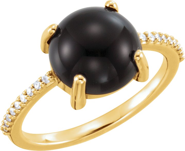 14K Yellow 10 mm Round Natural Black Onyx & .08 CTW Natural Diamond Ring