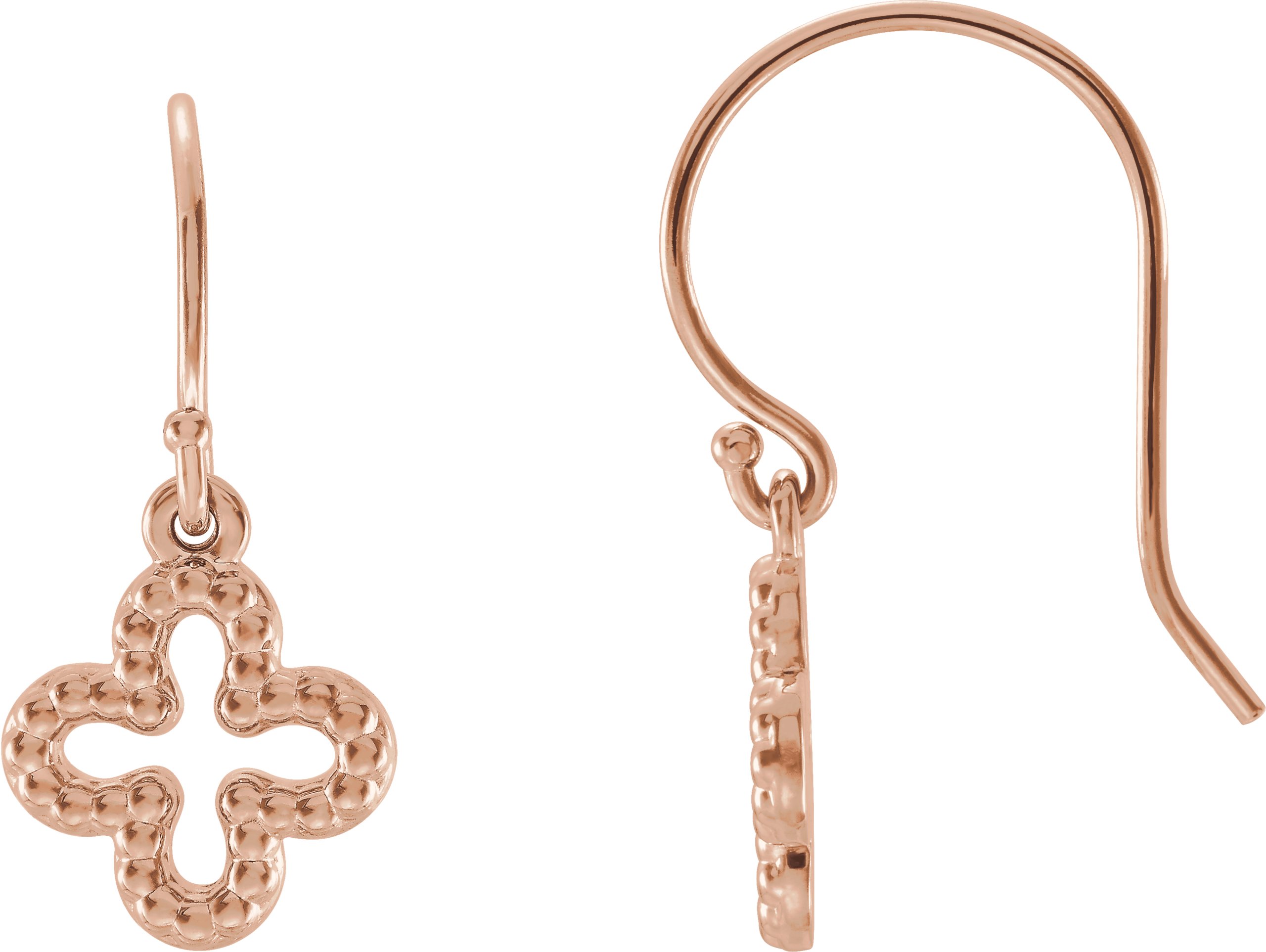 14K Rose Beaded Clover Earrings