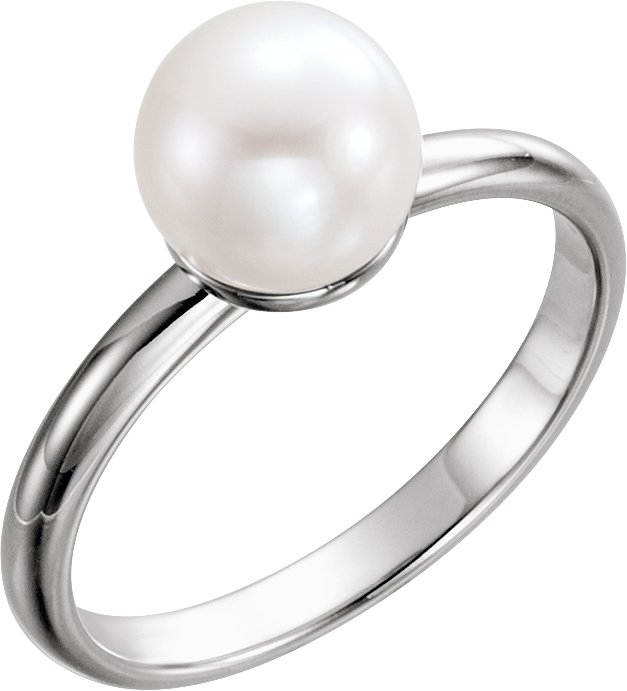 14K White 7.5-8 mm Cultured White Freshwater Pearl Ring<br>(Size 7)