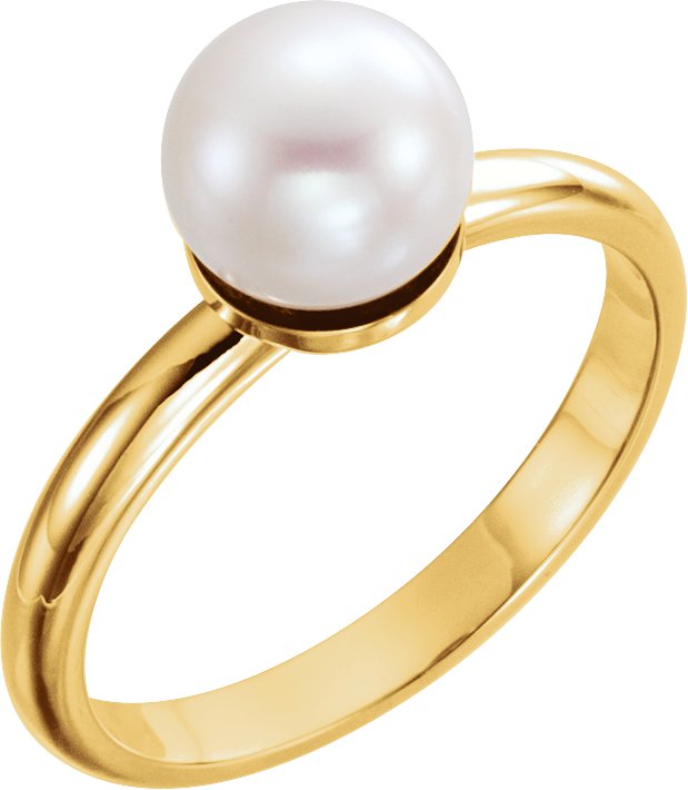 14K Yellow 7.5-8 mm Cultured White Freshwater Pearl Ring<br>(Size 7)