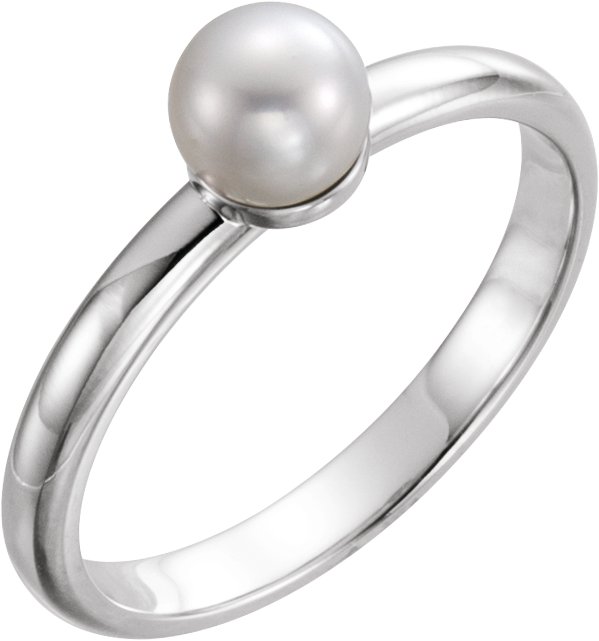 14K White 5.5-6 mm Cultured White Freshwater Pearl Ring<br>(Size 7)