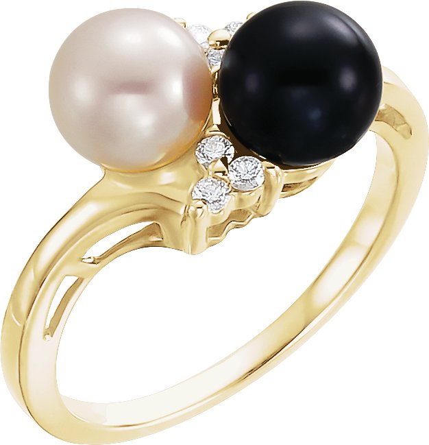 Cultured Black Pearl 6.5mm and Diamond Ring 0.1 CTW Ref 945056