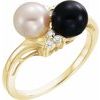 Cultured Black Pearl 6.5mm and Diamond Ring 0.1 CTW Ref 945056