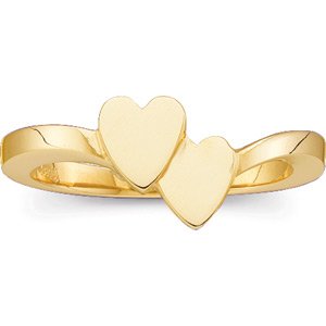 14K Yellow 10x9 mm Double Heart Signet Ring 