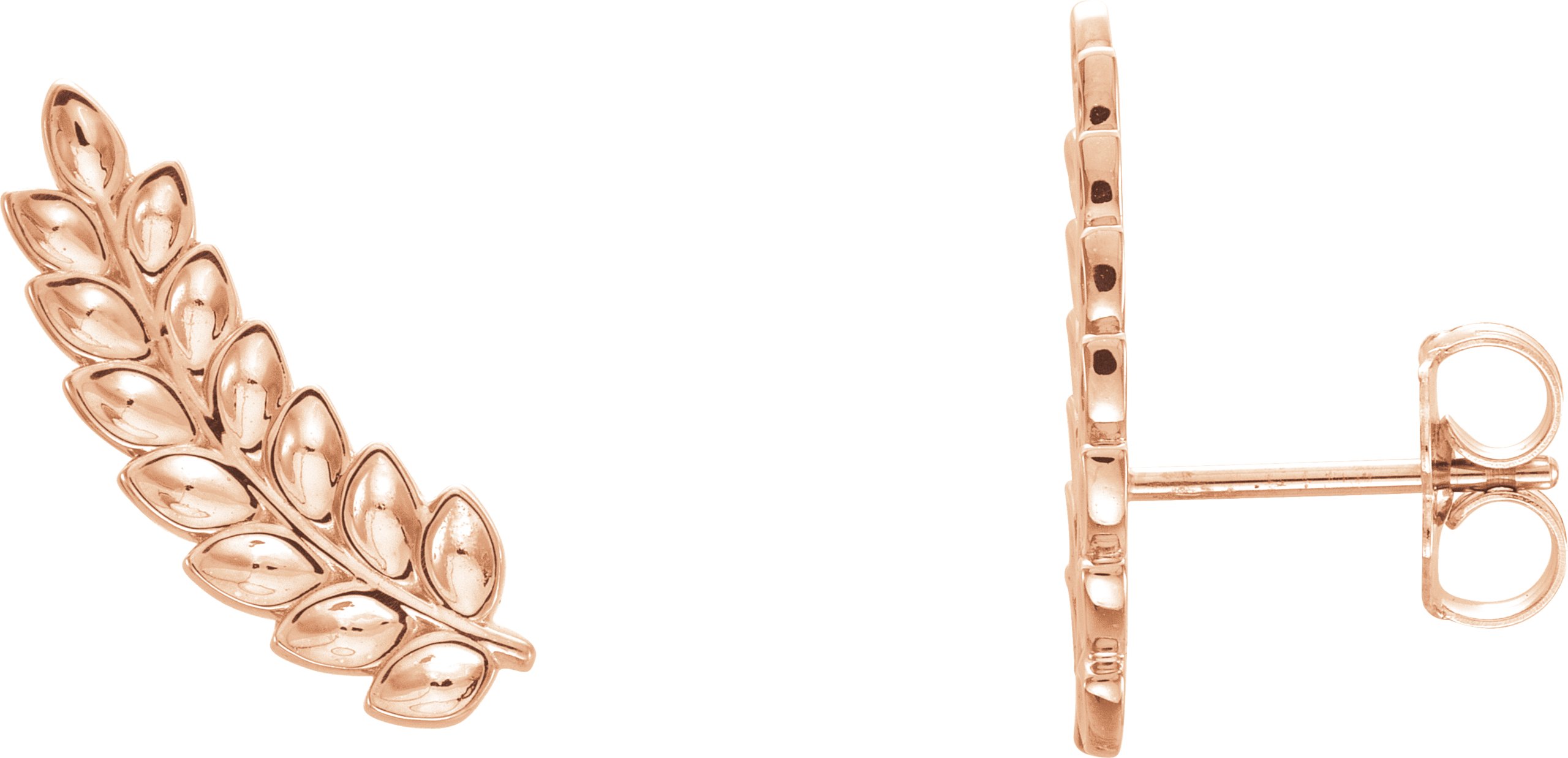 14K Rose Petite Leaf Ear Climbers