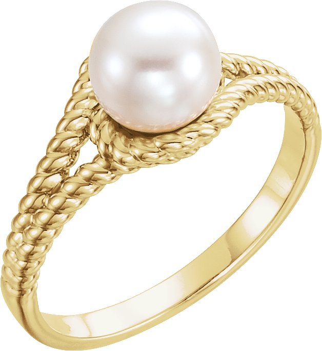 14K Yellow Cultured White Freshwater Pearl Rope Ring
