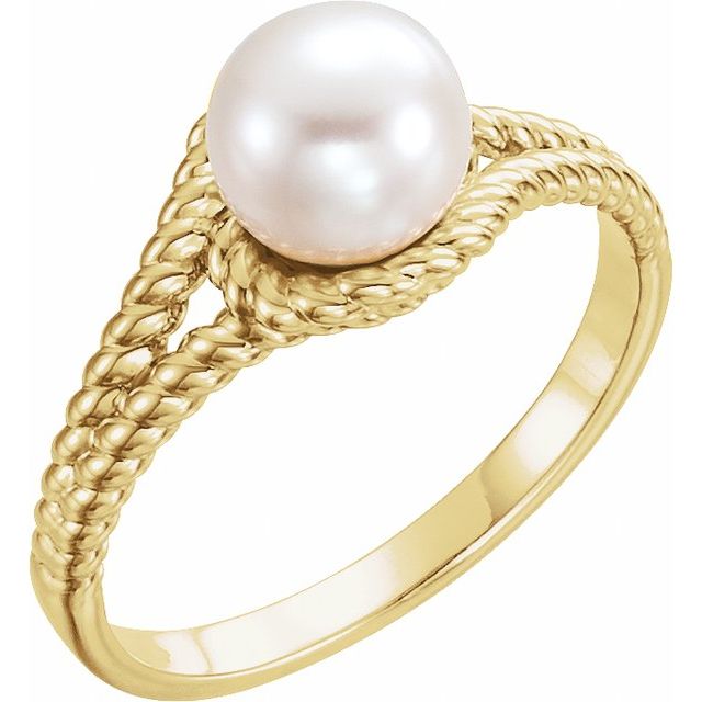 14K Yellow Cultured White Freshwater Pearl Rope Ring