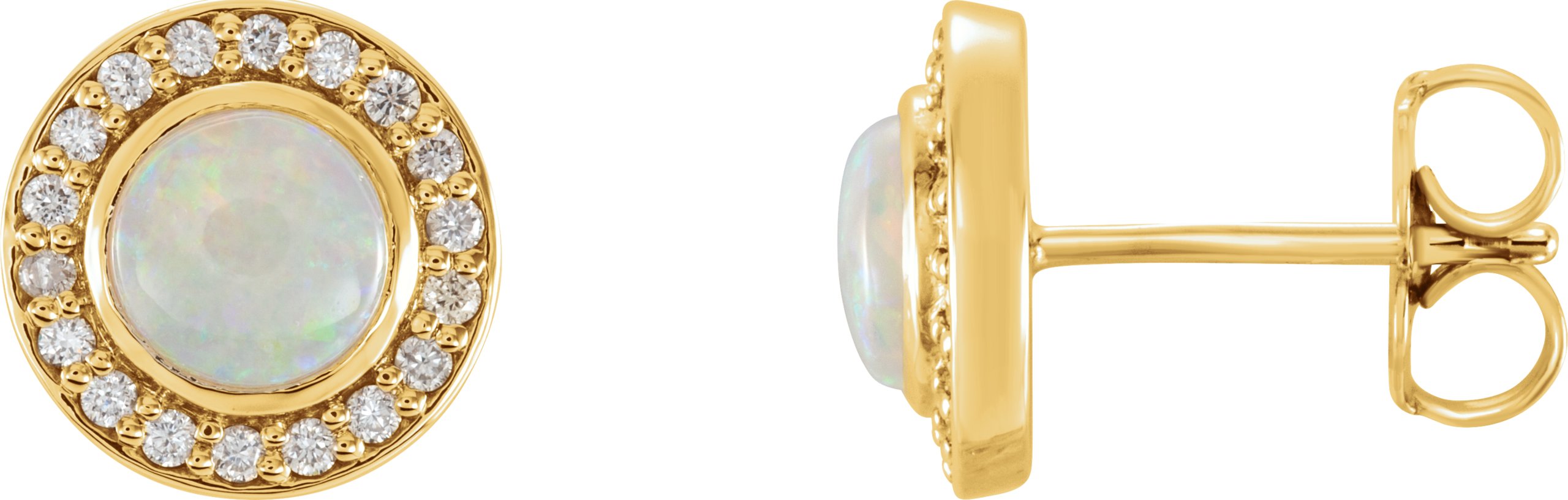 14K Yellow 6 mm Opal & 1/5 CTW Diamond Halo-Style Earrings