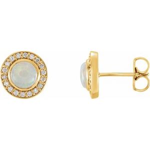 14K Yellow 5 mm Natural Opal & 1/6 CTW Natural Diamond Halo-Style Earrings