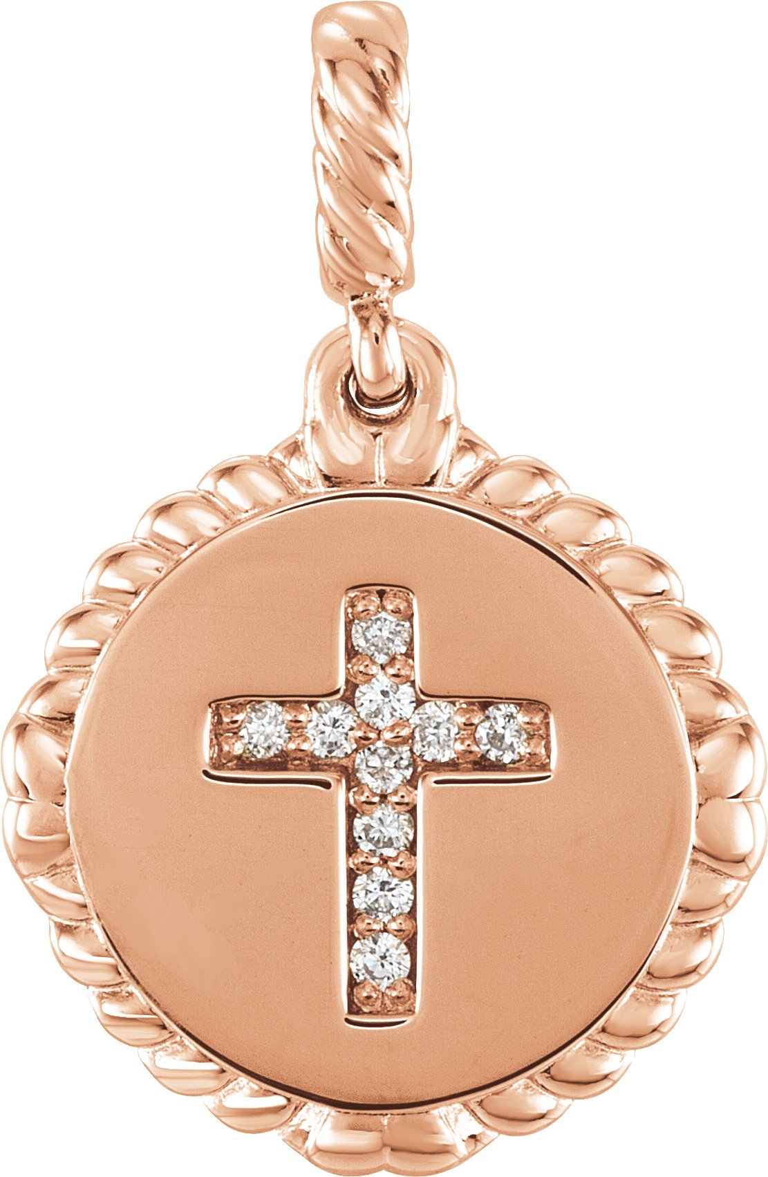 14K Rose .04 CTW Diamond Cross Rope Pendant Ref. 12449037