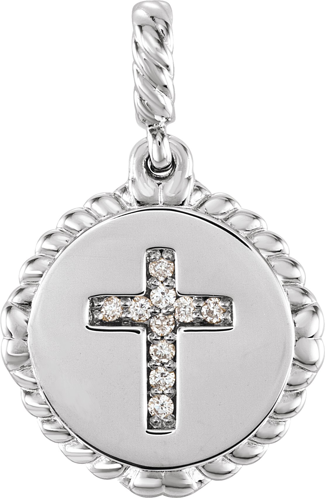 14K White .04 CTW Diamond Cross Rope Pendant Ref. 12449035