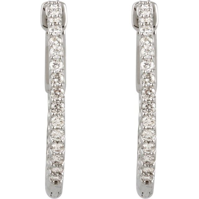 14K White 23 mm 3/4 CTW Natural Diamond Inside-Outside Hinged Hoop Earrings