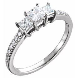 Accented Three-Stone Princess Engagement Mounting or Matching Band