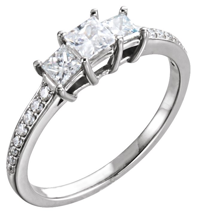Accented Three-Stone Princess Zásnubný prsteň neosadený alebo párová Obrúčka