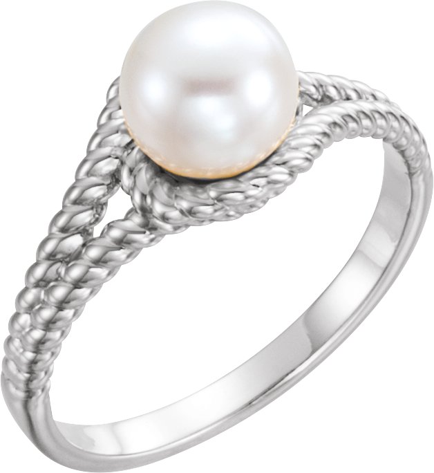Sterling Silver Cultured White Freshwater Pearl Rope Ring