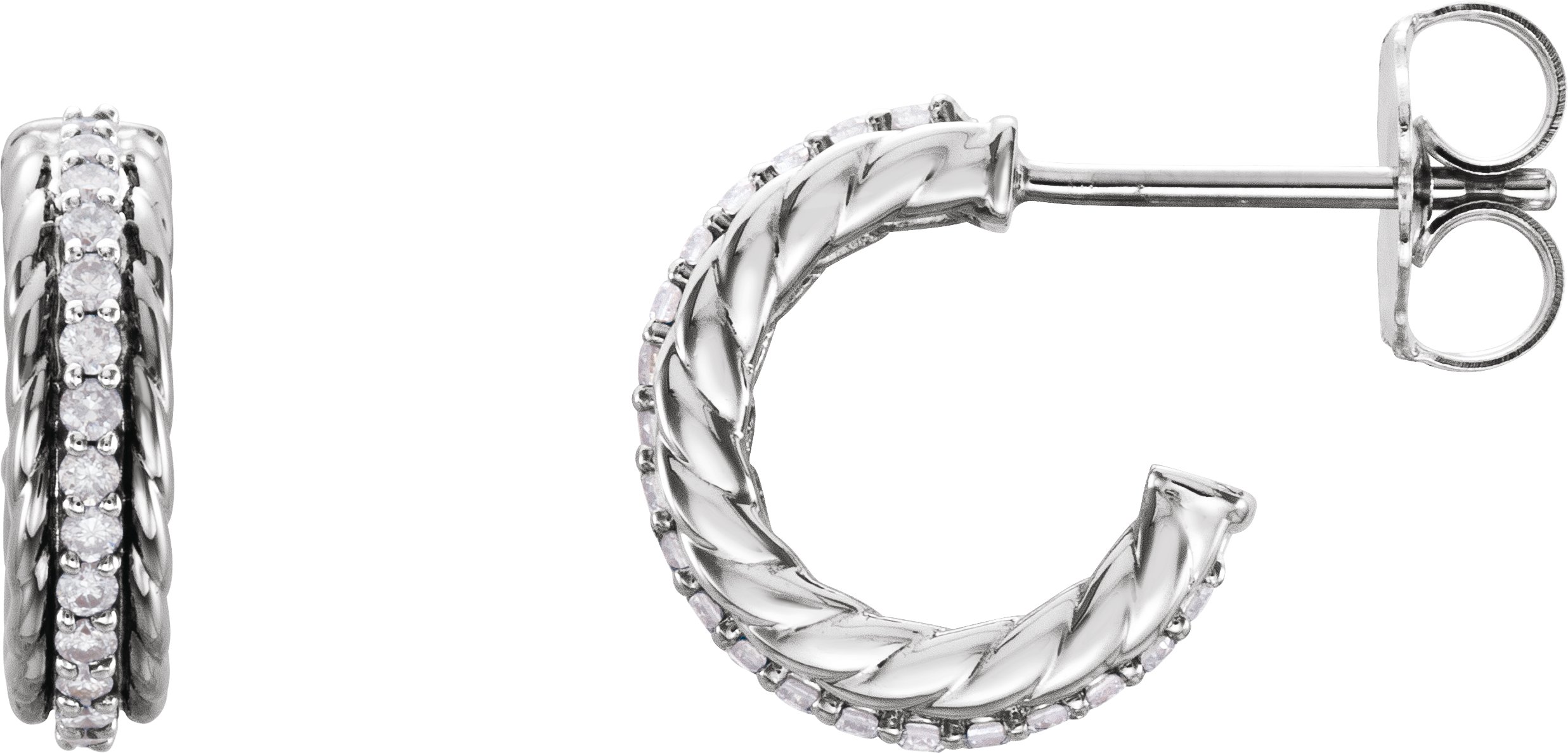 14K White 1/5 CTW Diamond Rope Hoop Earrings