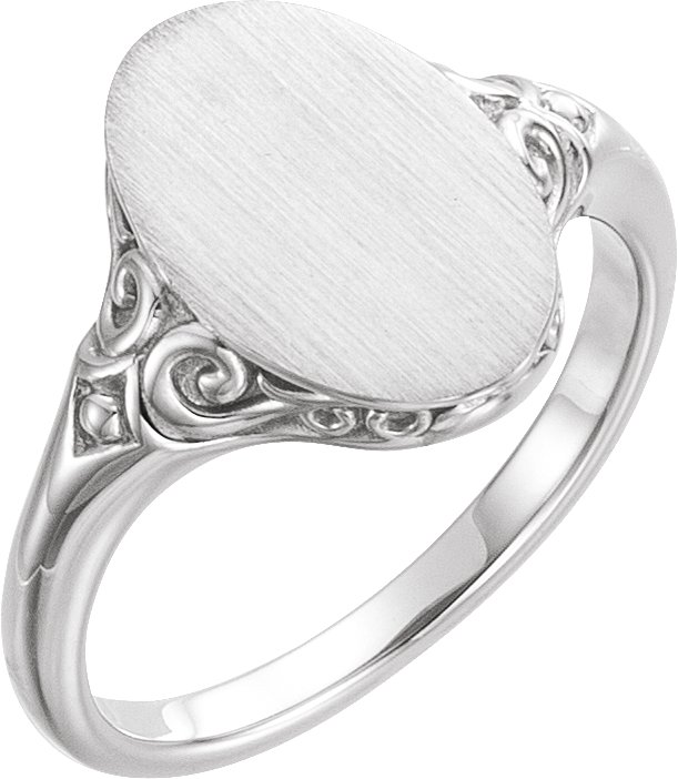 14K White 13x9 mm Oval Signet Ring