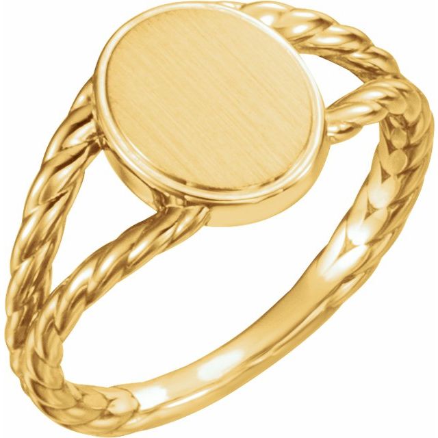 14K Yellow 11x9 mm Oval Rope Signet Ring