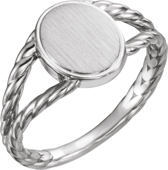 14K White 11x9 mm Oval Rope Signet Ring