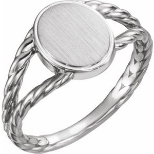 14K White 11x9 mm Oval Rope Signet Ring