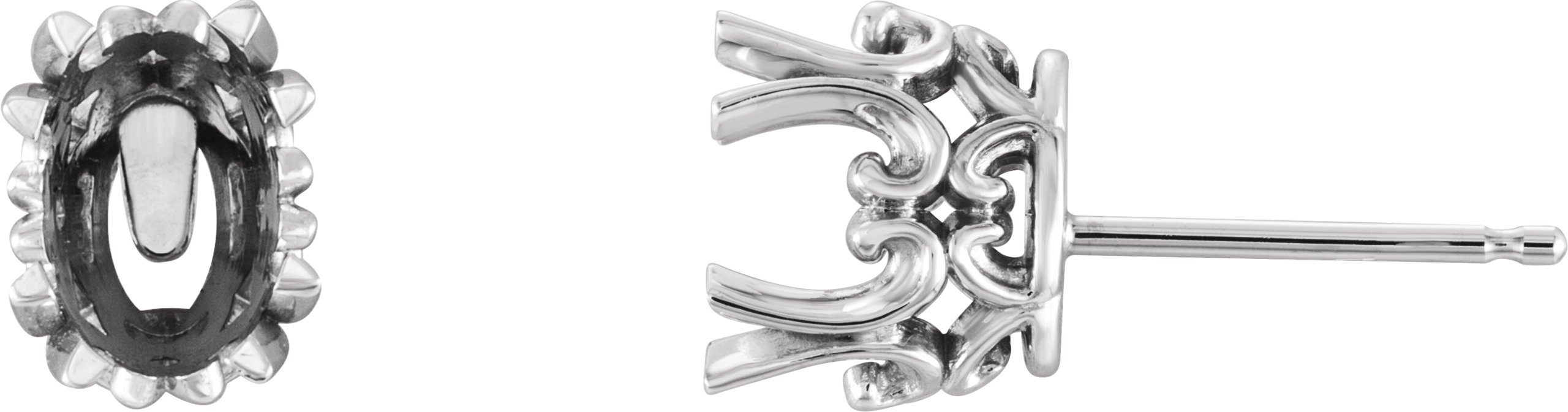 Oval Double 4-Prong Scroll Earrings