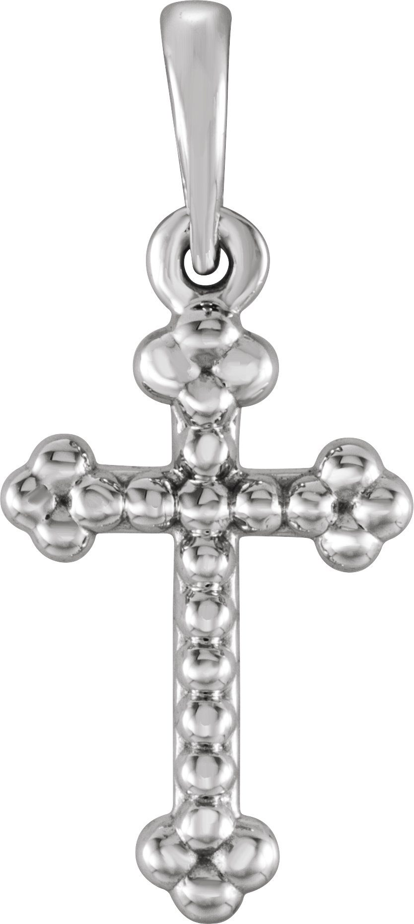 14K White Beaded Cross Pendant