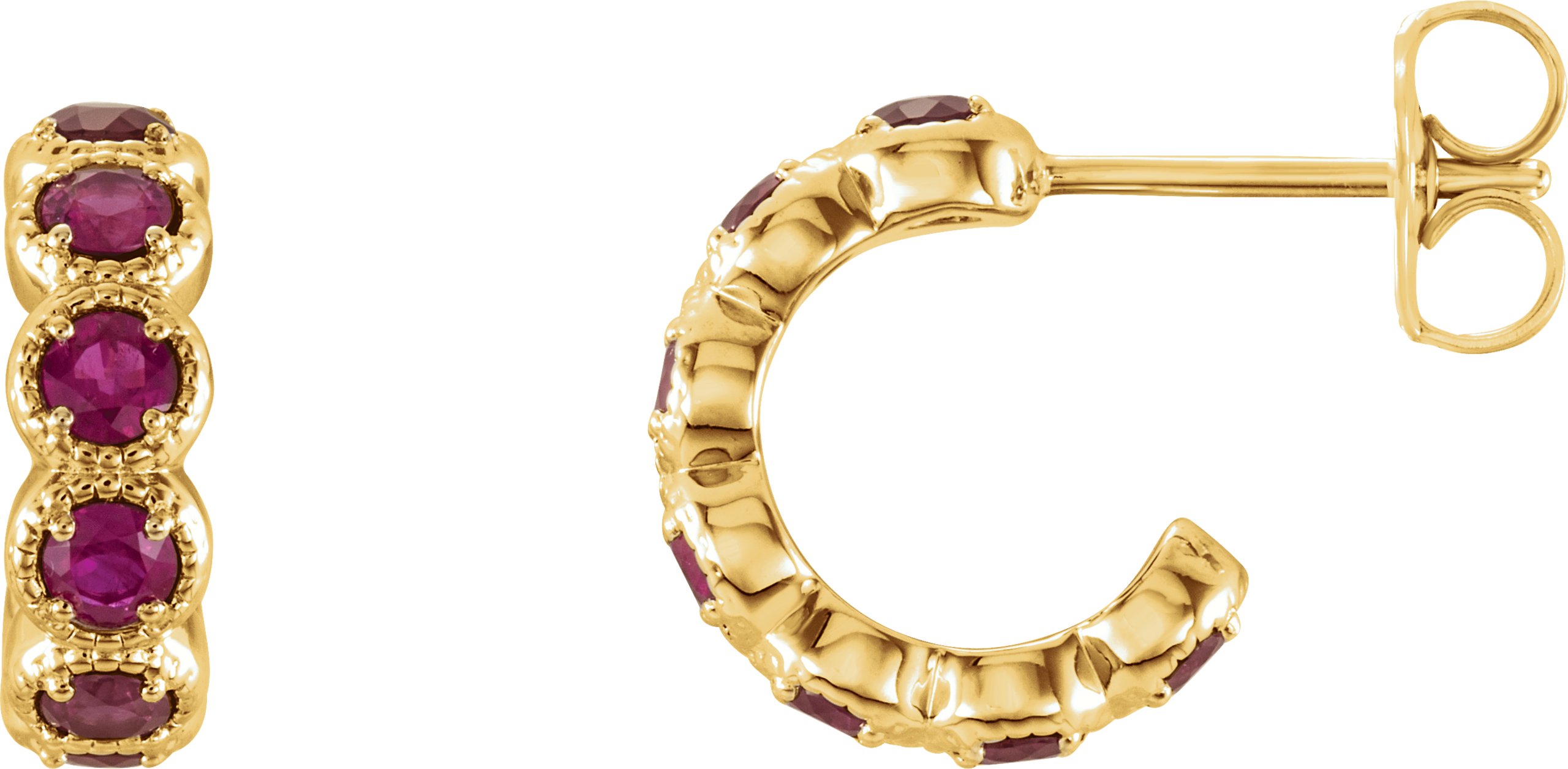 14K Yellow Chatham® Lab-Created Ruby Hoop Earrings