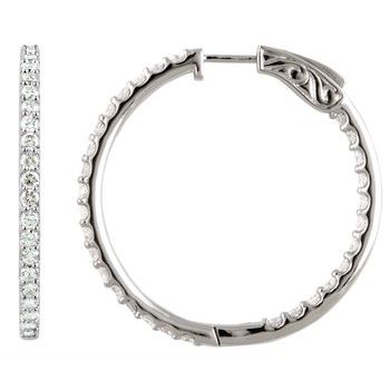 14K White 6.25 CTW Diamond Inside Outside 51 mm Hoop Earrings Ref 12439106