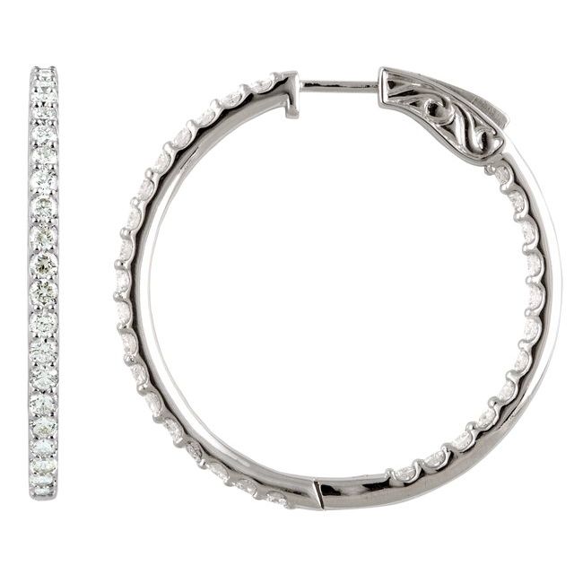 Platinum 5 CTW Natural Diamond Inside-Outside 41.5 mm Hinged Hoop Earrings