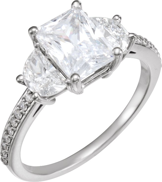 10K Rose 8x6 mm Emerald Three-Stone Engagement Ring Mounting
