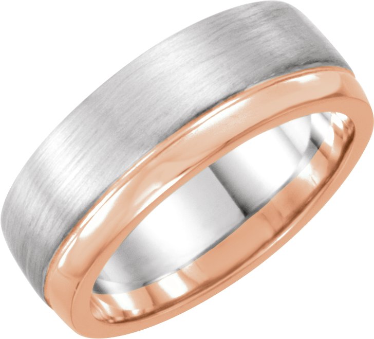 14K White Rose 6.75 mm Flat Edge Band with Polished and Satin Finish Size 10 Ref 16975364