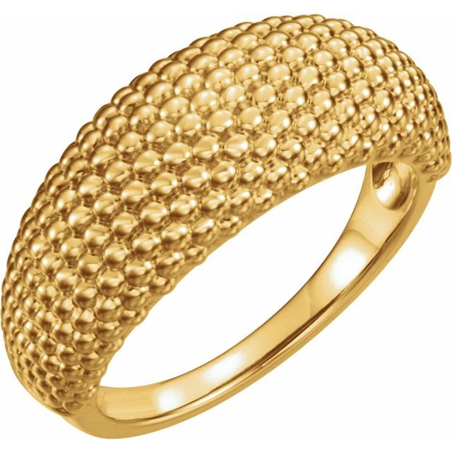 14K Yellow Beaded Dome Ring 
