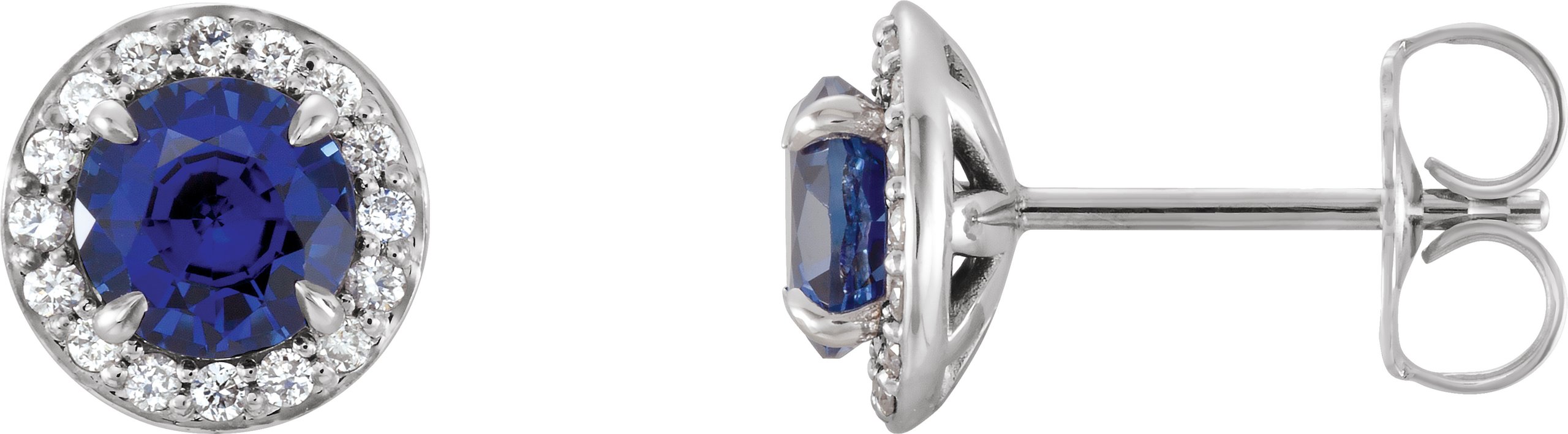 14K White 4 mm Natural Blue Sapphire & 1/10 CTW Natural Diamond Earrings