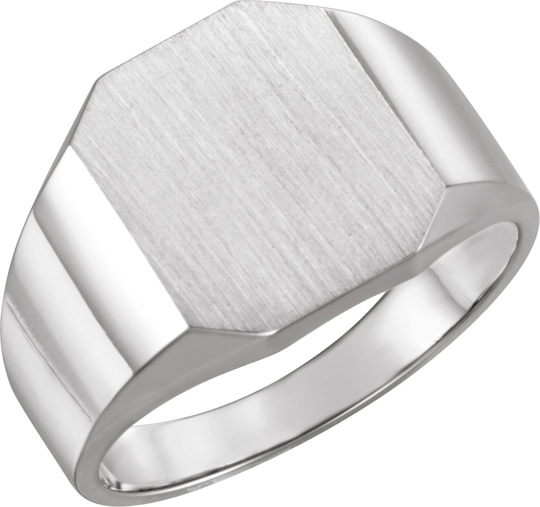 14K White 14x12 mm Octagon Signet Ring 