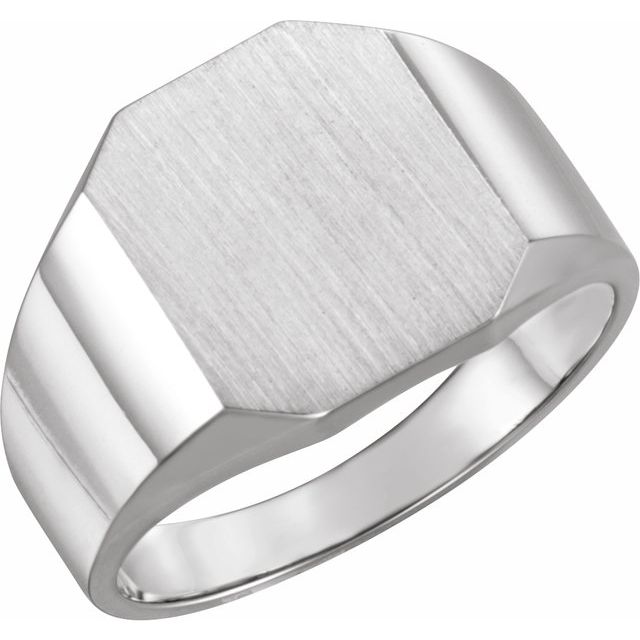 14K White 14x12 mm Octagon Signet Ring 