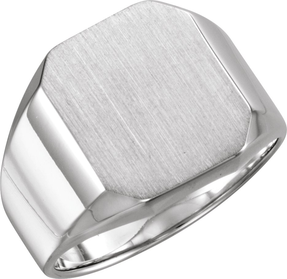 14K White 16x14 mm Octagon Signet Ring 