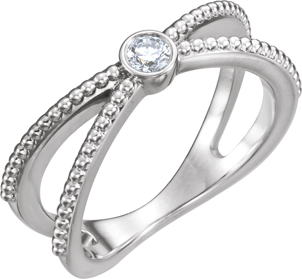 14K White 1/8 CTW Diamond Bezel-Set Beaded Ring