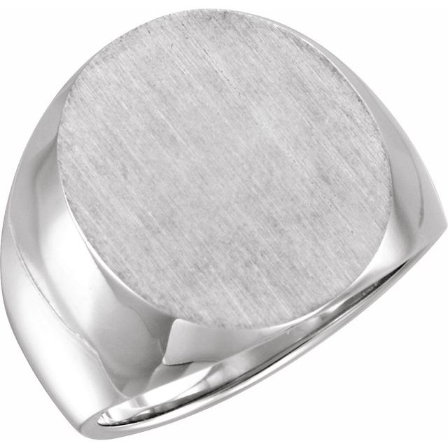 14K White 20x17 mm Oval Signet Ring