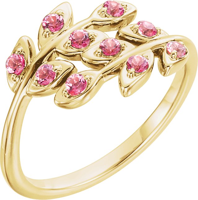 14K Yellow Baby Pink Topaz Leaf Design Ring Ref 12477391