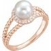 14K Rose Cultured White Freshwater Pearl & .08 CTW Natural Diamond Halo-Style Beaded Ring