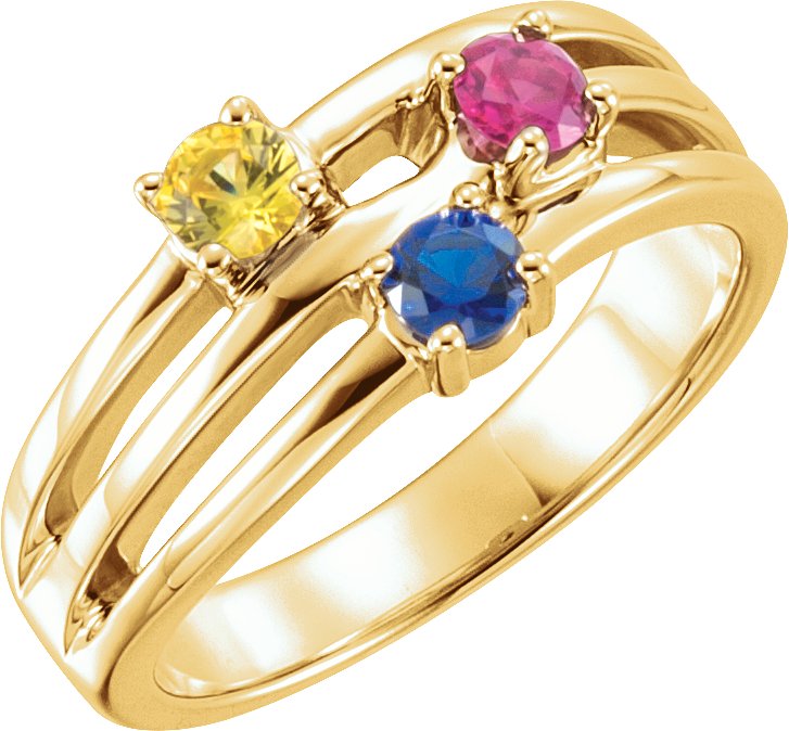 14K Yellow 3-Stone Family Ring Mounting