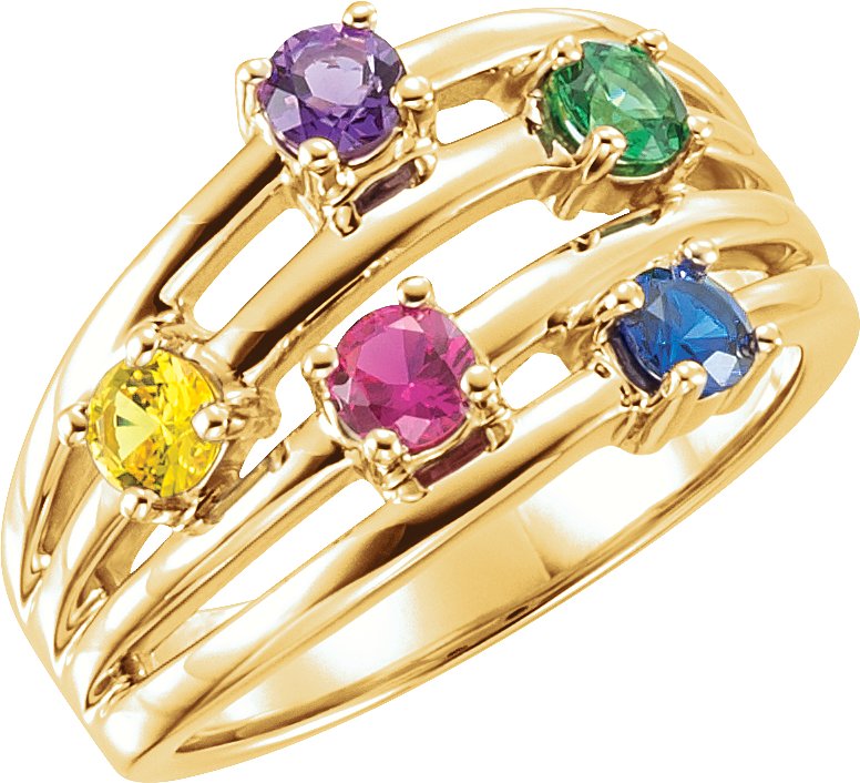 14K Yellow 5-Stone Family Ring Mounting