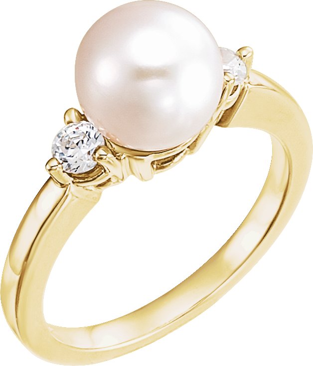 14KY Akoya Cultured Pearl 8mm and Diamond Ring .25 CTW Ref 141396