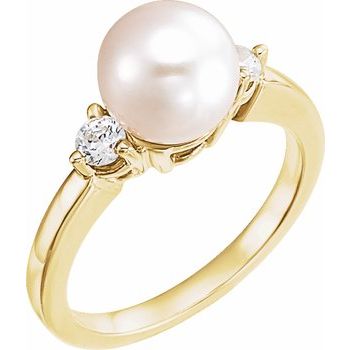 14KY Akoya Cultured Pearl 8mm and Diamond Ring .25 CTW Ref 141396