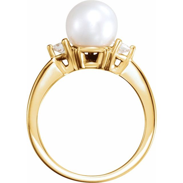 14K Yellow Akoya Cultured Pearl & 1/4 CTW Diamond Ring