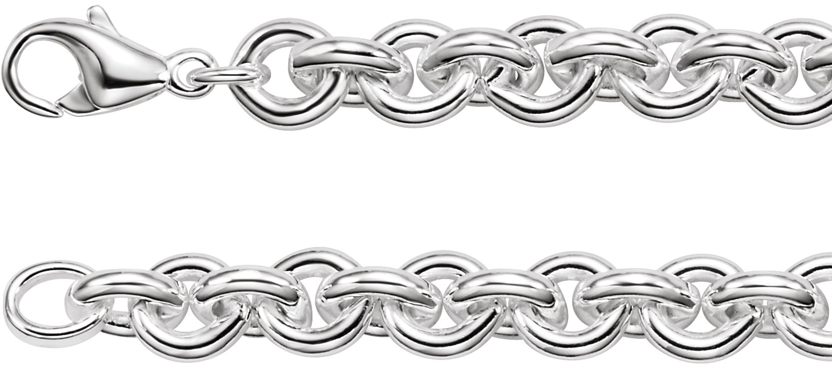 Sterling Silver 9 mm Round Cable 8" Chain